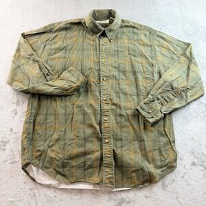 Crossings Men's Large Green Plaid Flannel Button Down Shirt Cotton Long Sleeve